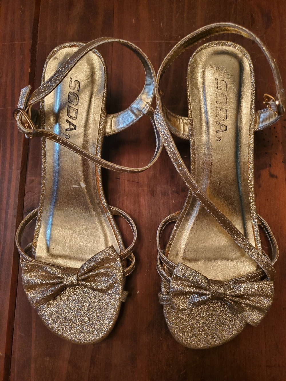 Soda Gold Glitter Bow Strappy Sandals for Kids